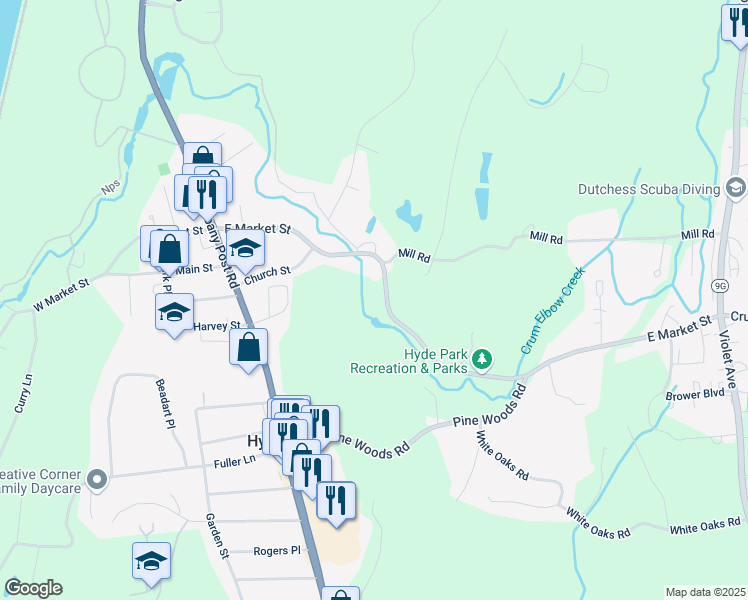 map of restaurants, bars, coffee shops, grocery stores, and more near 62 East Market Street in Hyde Park