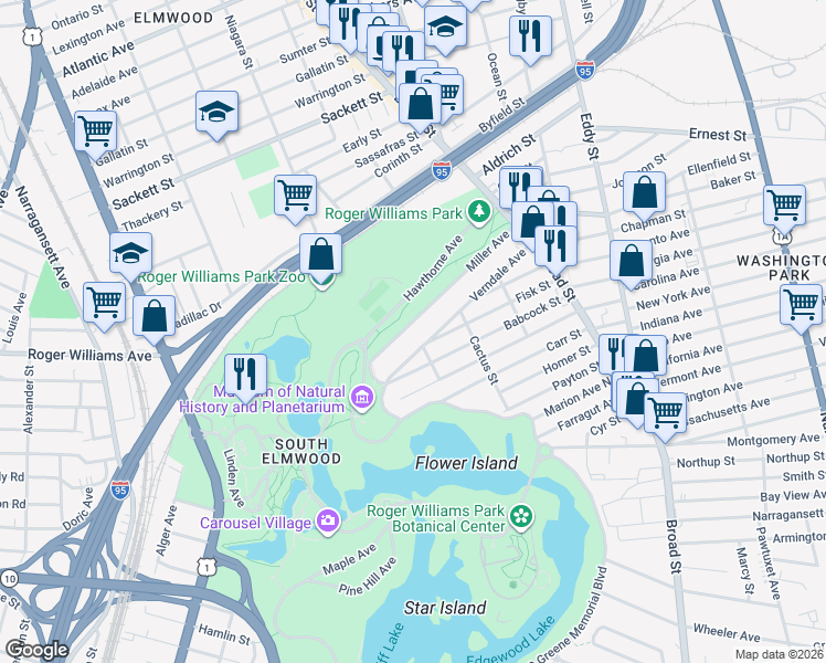 map of restaurants, bars, coffee shops, grocery stores, and more near 158 Miller Avenue in Providence