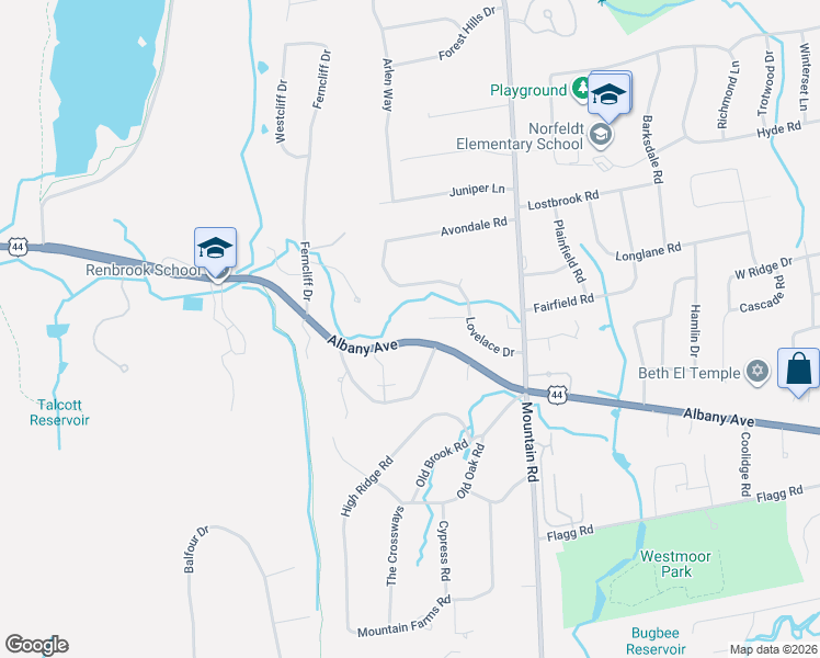 map of restaurants, bars, coffee shops, grocery stores, and more near 2785 Albany Avenue in West Hartford