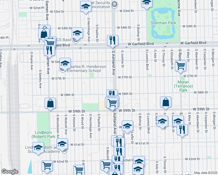 map of restaurants, bars, coffee shops, grocery stores, and more near in Chicago