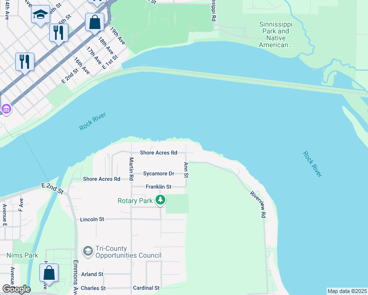 map of restaurants, bars, coffee shops, grocery stores, and more near 104 Ann Street in Rock Falls