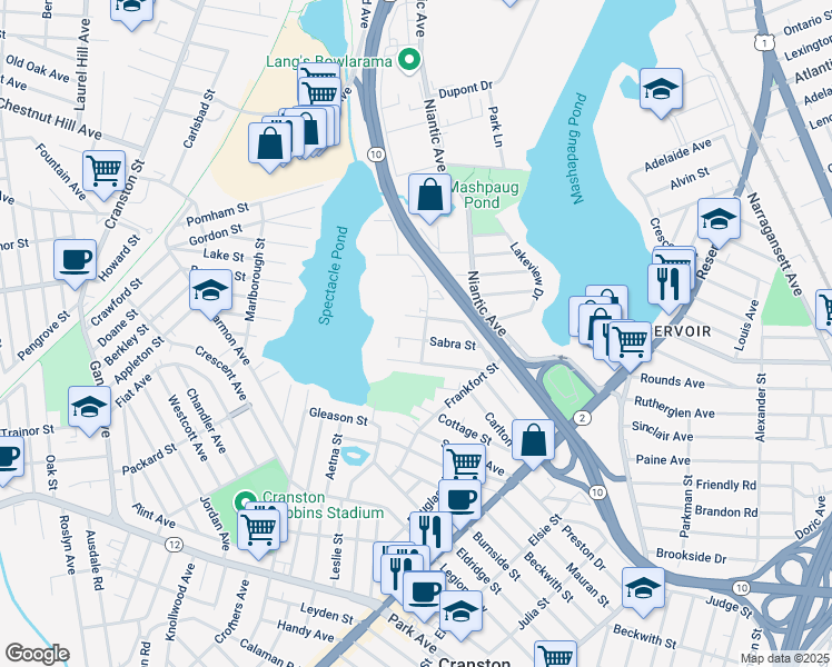 map of restaurants, bars, coffee shops, grocery stores, and more near 48 Molter Street in Cranston