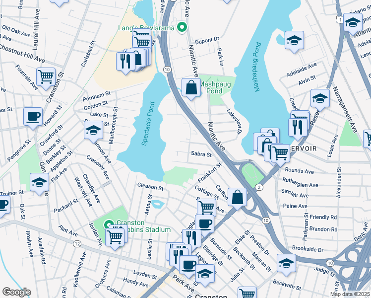 map of restaurants, bars, coffee shops, grocery stores, and more near 48 Molter Street in Cranston