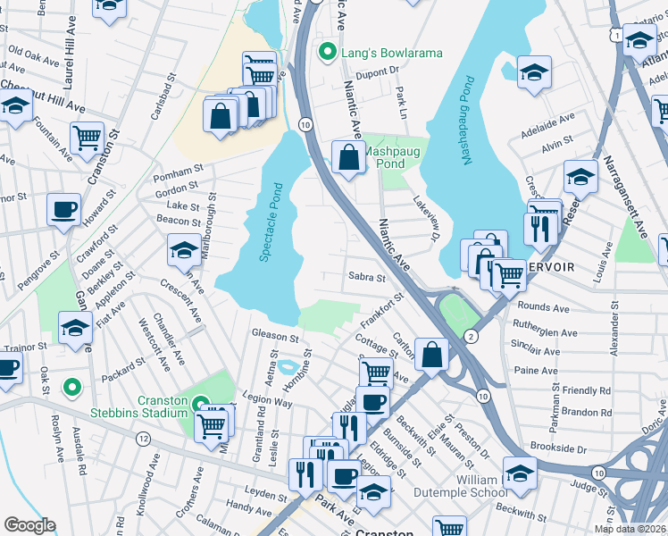 map of restaurants, bars, coffee shops, grocery stores, and more near 48 Molter Street in Cranston