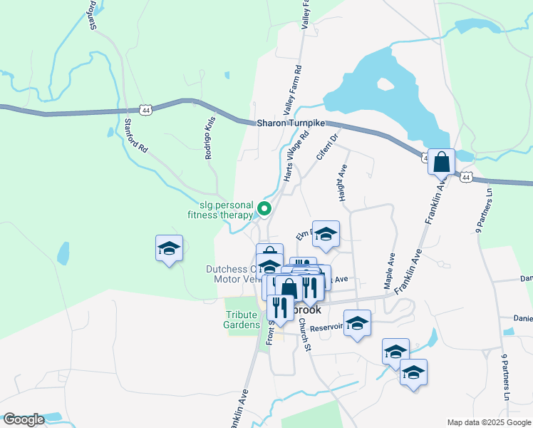map of restaurants, bars, coffee shops, grocery stores, and more near 26 Stanford Road in Millbrook