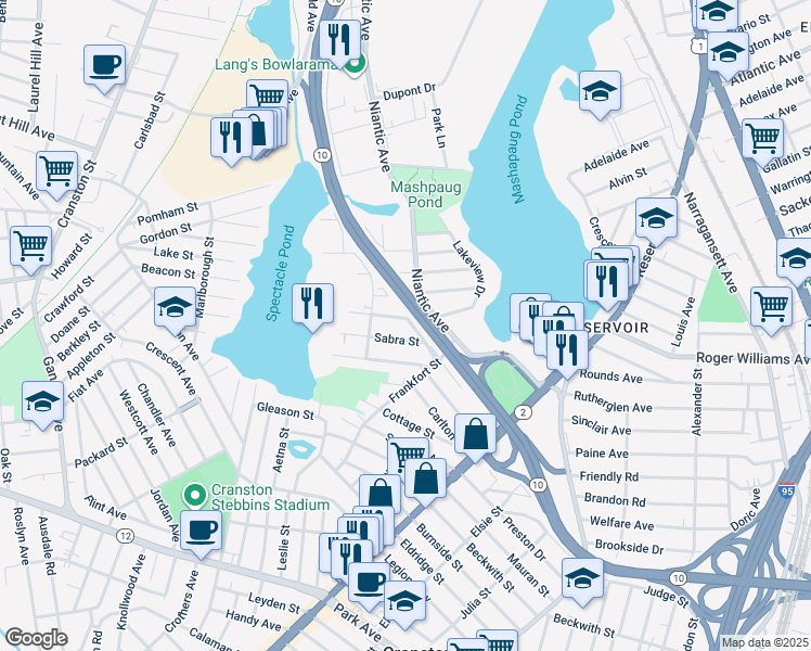 map of restaurants, bars, coffee shops, grocery stores, and more near 22 Molter Street in Cranston