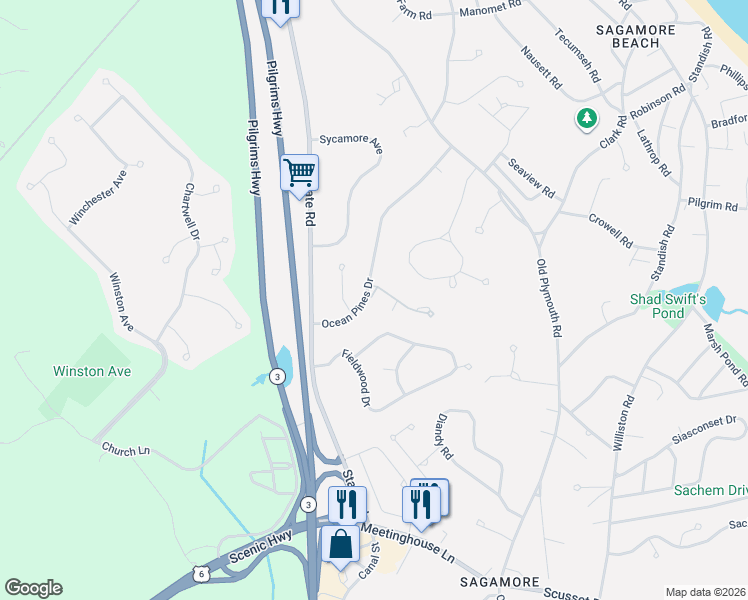 map of restaurants, bars, coffee shops, grocery stores, and more near 15 Ocean Pines Drive in Bourne