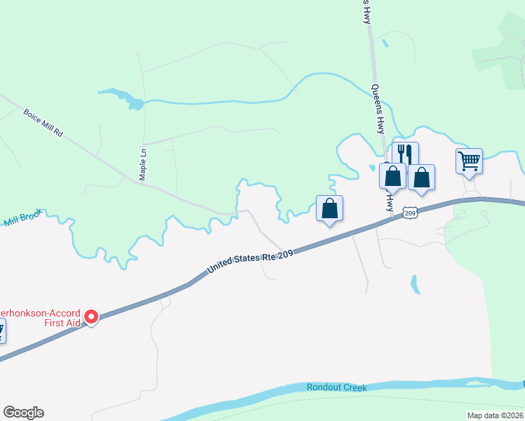 map of restaurants, bars, coffee shops, grocery stores, and more near 2-40 Boice Mill Rd in Kerhonkson