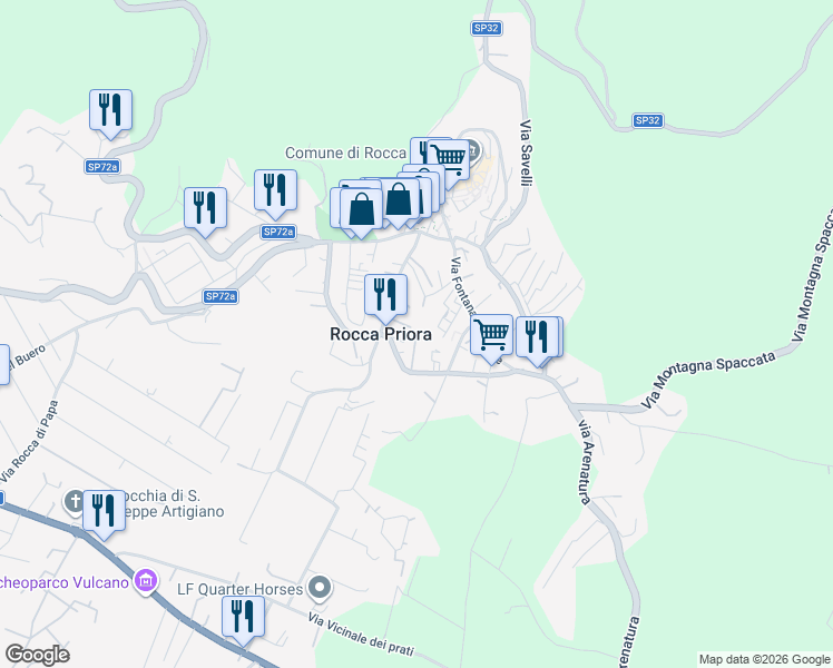 map of restaurants, bars, coffee shops, grocery stores, and more near 27 Via Campo Sportivo in Rocca Priora