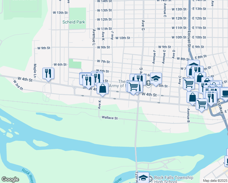 map of restaurants, bars, coffee shops, grocery stores, and more near 902 West 4th Street in Sterling