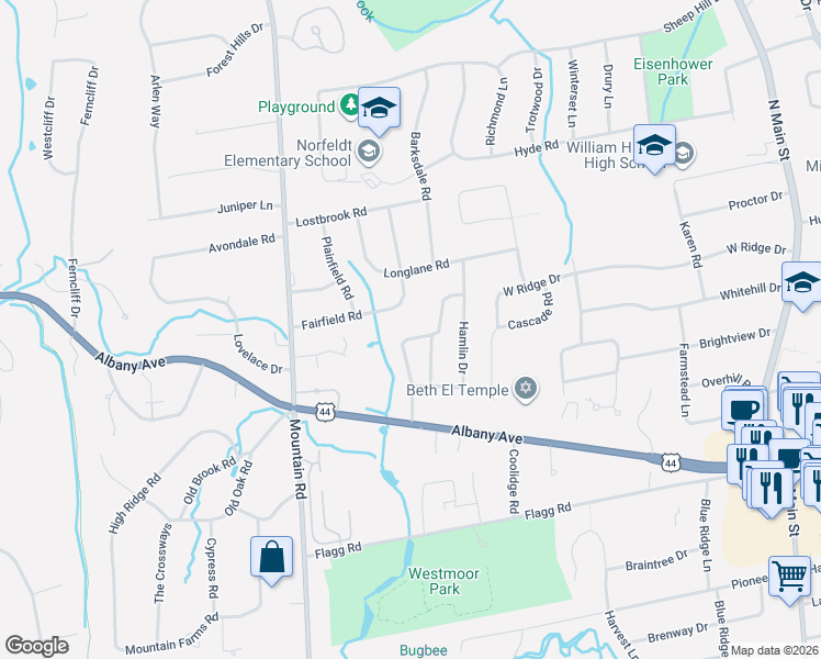 map of restaurants, bars, coffee shops, grocery stores, and more near 49 Fairfield Road in West Hartford