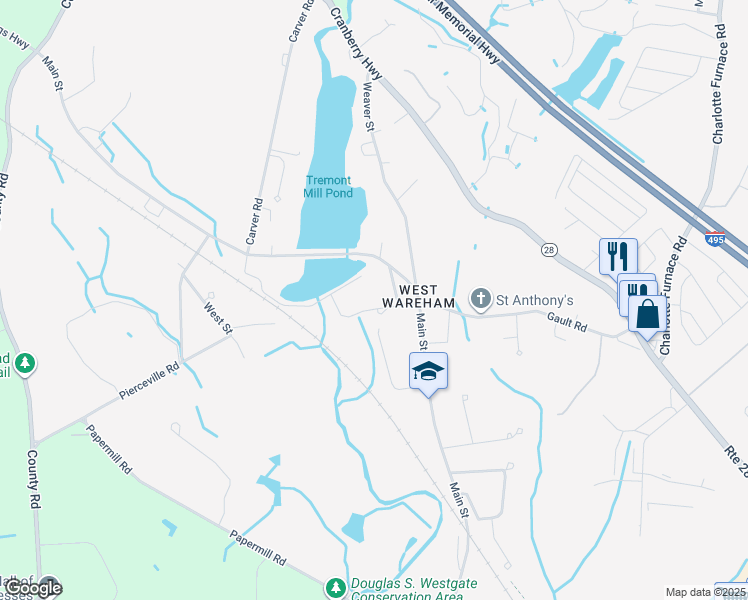 map of restaurants, bars, coffee shops, grocery stores, and more near 5 Mill Street in Wareham