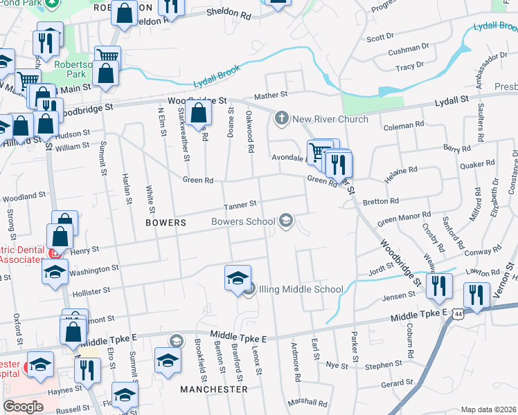 map of restaurants, bars, coffee shops, grocery stores, and more near 175 Princeton Street in Manchester