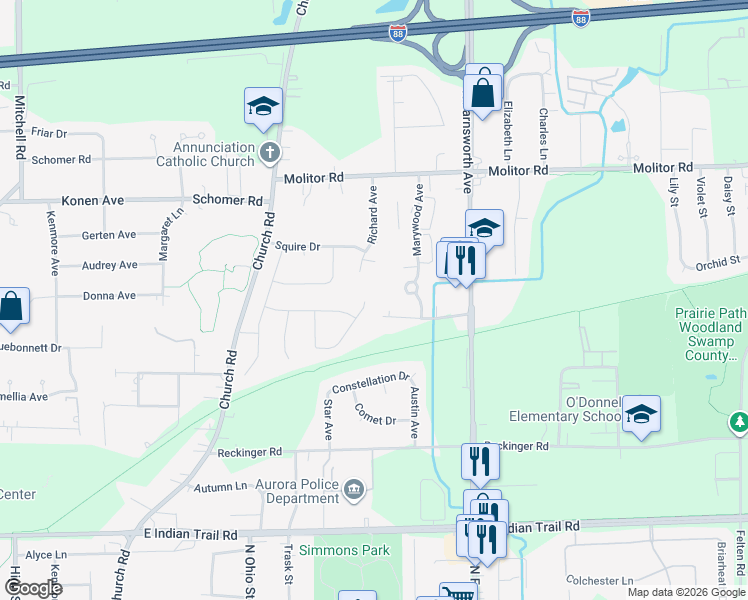 map of restaurants, bars, coffee shops, grocery stores, and more near 1605 Colleen Court in Aurora
