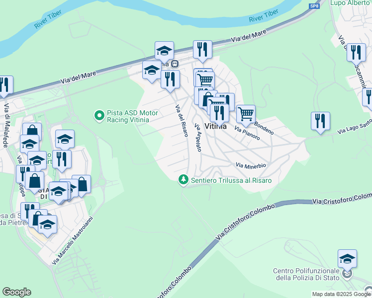 map of restaurants, bars, coffee shops, grocery stores, and more near 106 Via del Risaro in Vitinia