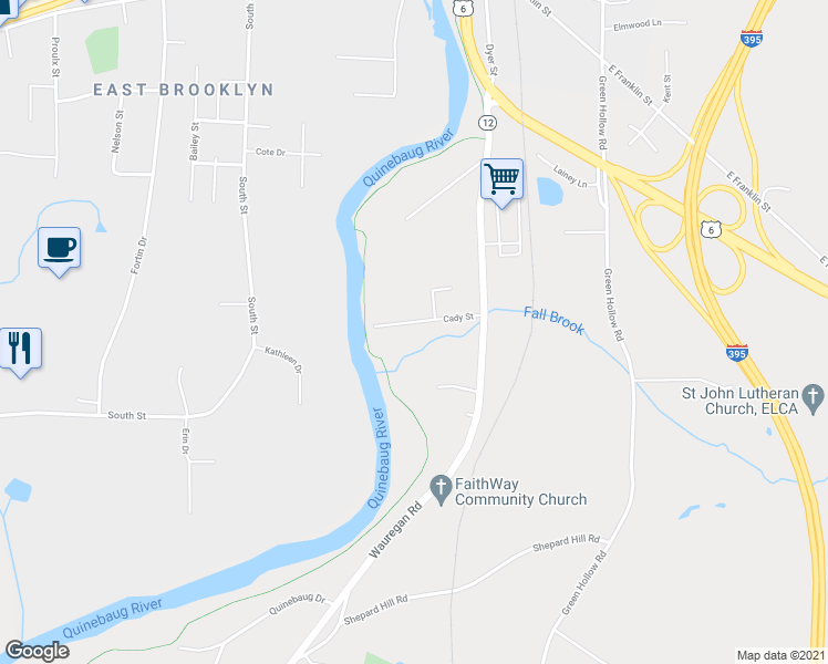 map of restaurants, bars, coffee shops, grocery stores, and more near 27 Cady Street in Killingly