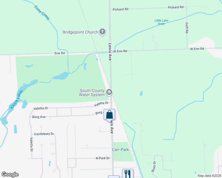 map of restaurants, bars, coffee shops, grocery stores, and more near 9571 Lewis Avenue in Temperance