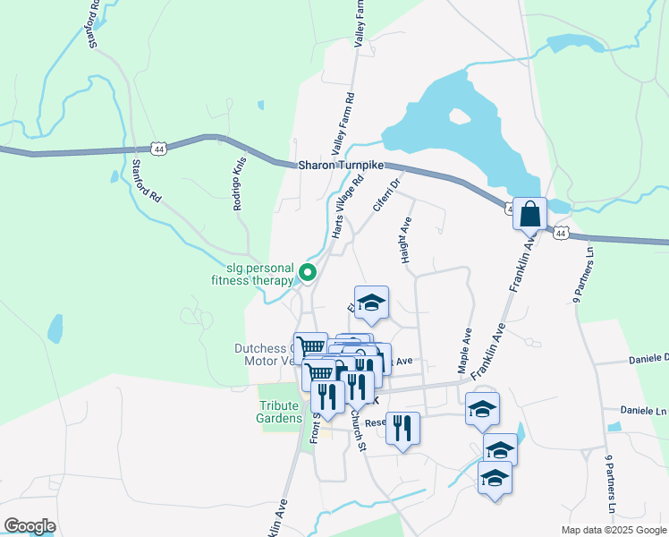 map of restaurants, bars, coffee shops, grocery stores, and more near 28 Harts Village Rd in Millbrook