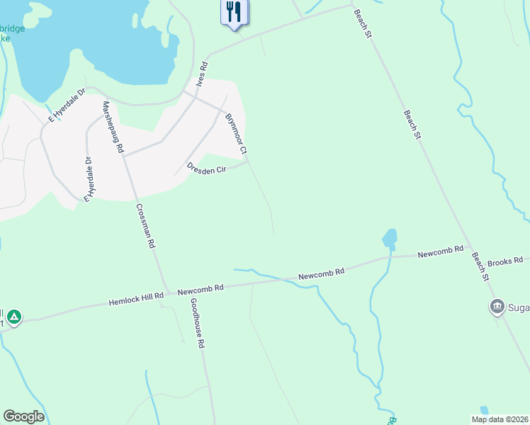 map of restaurants, bars, coffee shops, grocery stores, and more near 102 Brynmoor Court in Goshen