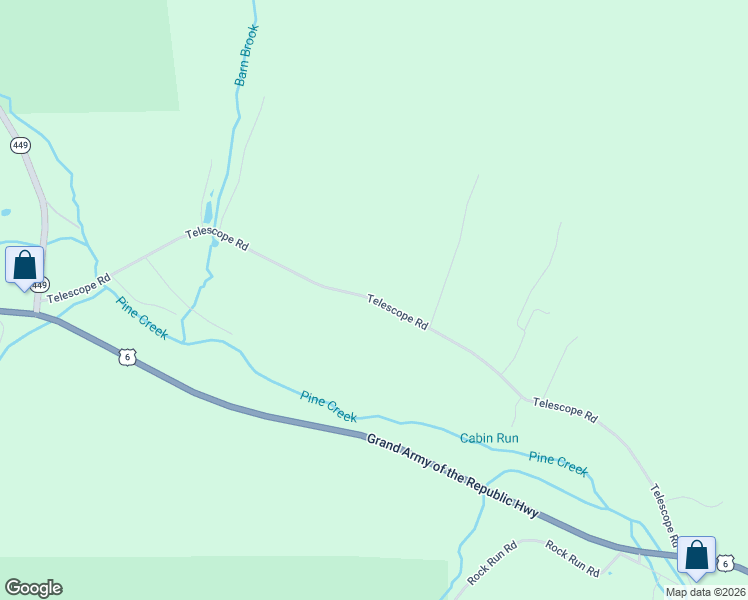 map of restaurants, bars, coffee shops, grocery stores, and more near Telescope Rd in Potter