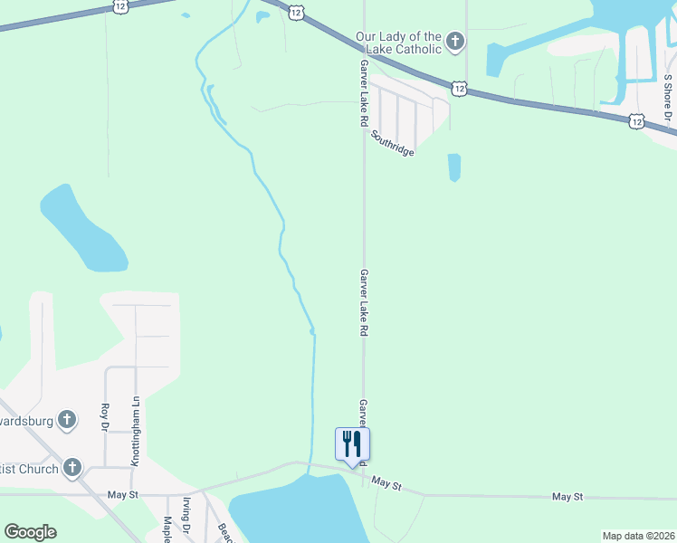 map of restaurants, bars, coffee shops, grocery stores, and more near 69871 Garver Road in Edwardsburg