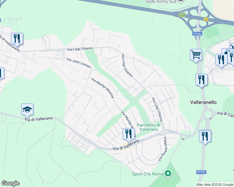 map of restaurants, bars, coffee shops, grocery stores, and more near 17 Via Mario Mattoli in Roma