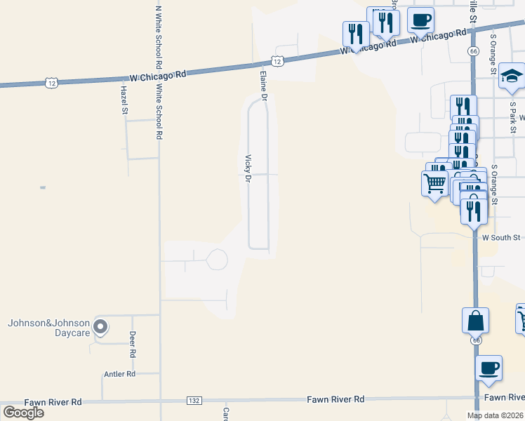 map of restaurants, bars, coffee shops, grocery stores, and more near 69404 Elaine Drive in Sturgis