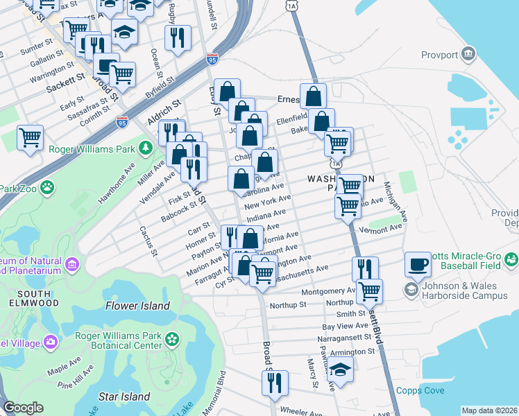 map of restaurants, bars, coffee shops, grocery stores, and more near 362 New York Avenue in Providence