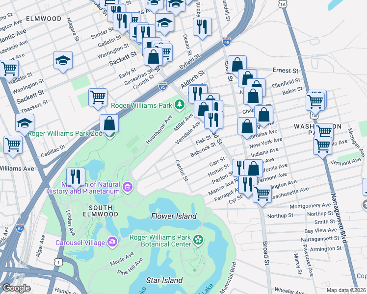 map of restaurants, bars, coffee shops, grocery stores, and more near 78 Verndale Avenue in Providence
