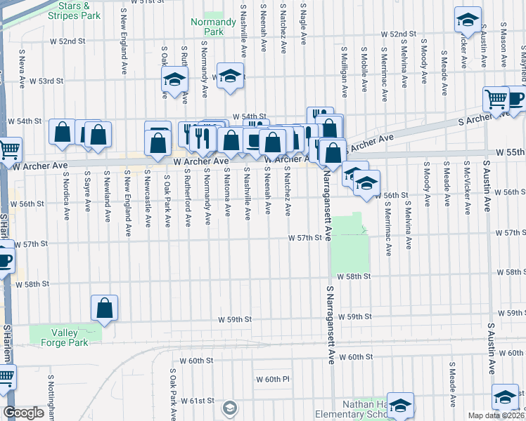 map of restaurants, bars, coffee shops, grocery stores, and more near 5609 South Nashville Avenue in Chicago