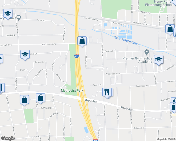 map of restaurants, bars, coffee shops, grocery stores, and more near 5300 Walnut Avenue in Downers Grove