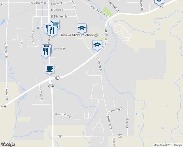 map of restaurants, bars, coffee shops, grocery stores, and more near 88 Maplelane Drive in Geneva