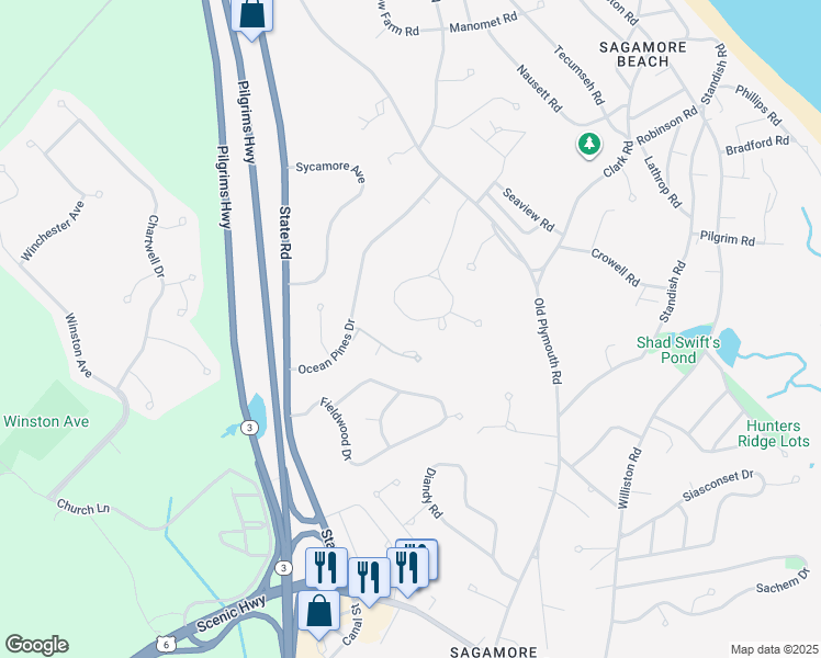 map of restaurants, bars, coffee shops, grocery stores, and more near 32 Noreast Drive in Bourne
