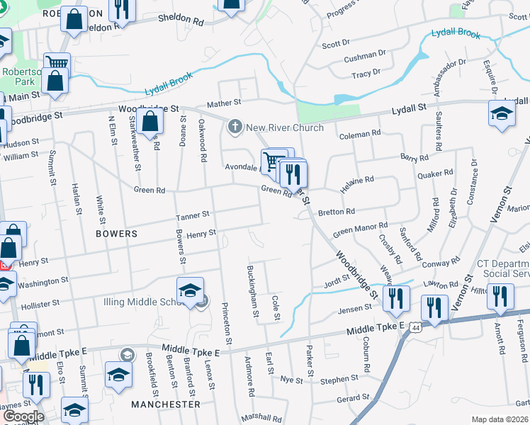 map of restaurants, bars, coffee shops, grocery stores, and more near 33 Wellesley Road in Manchester