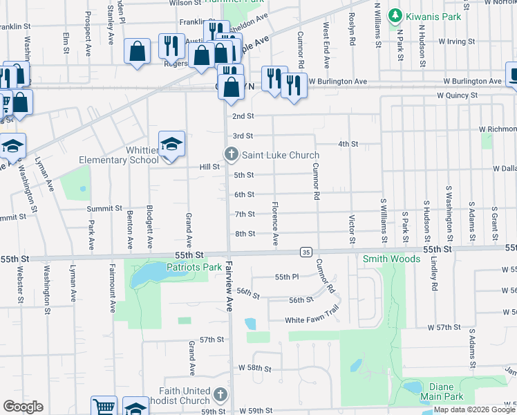 map of restaurants, bars, coffee shops, grocery stores, and more near 326 7th Street in Downers Grove