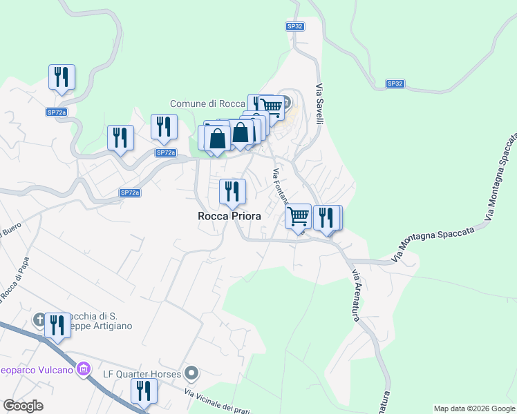map of restaurants, bars, coffee shops, grocery stores, and more near 27 Via Campo Sportivo in Rocca Priora