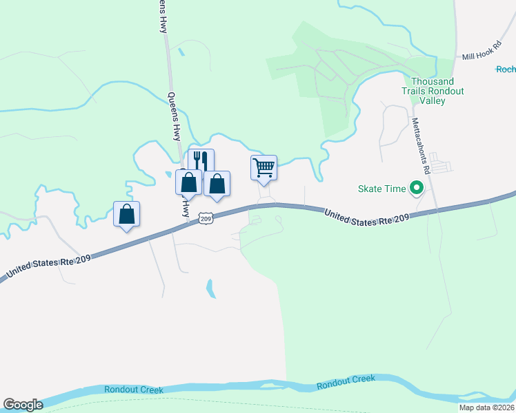 map of restaurants, bars, coffee shops, grocery stores, and more near 5755 U.S. 209 in Kerhonkson