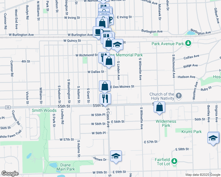 map of restaurants, bars, coffee shops, grocery stores, and more near in Westmont