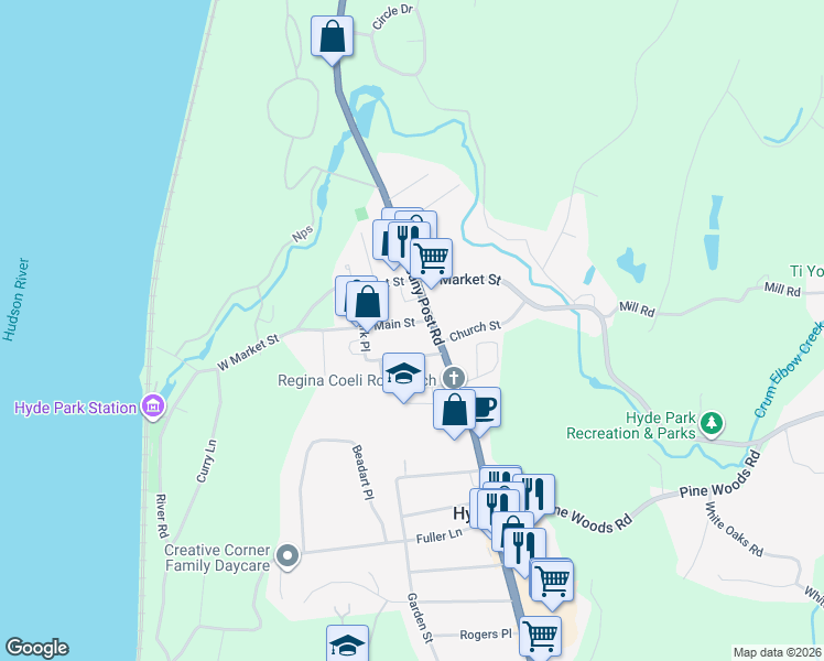 map of restaurants, bars, coffee shops, grocery stores, and more near 6 Main Street in Hyde Park