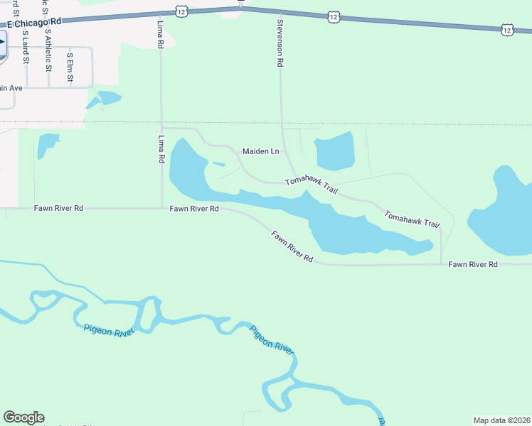 map of restaurants, bars, coffee shops, grocery stores, and more near 17060 Fawn River Road in White Pigeon