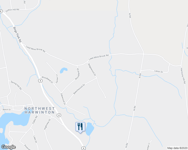 map of restaurants, bars, coffee shops, grocery stores, and more near 27 Ridgewood Drive in Harwinton