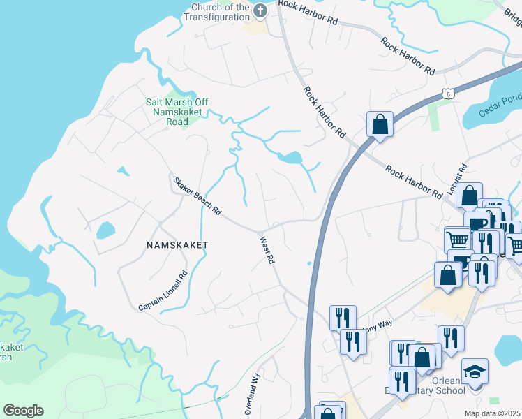 map of restaurants, bars, coffee shops, grocery stores, and more near 9 Ellis Road in Orleans