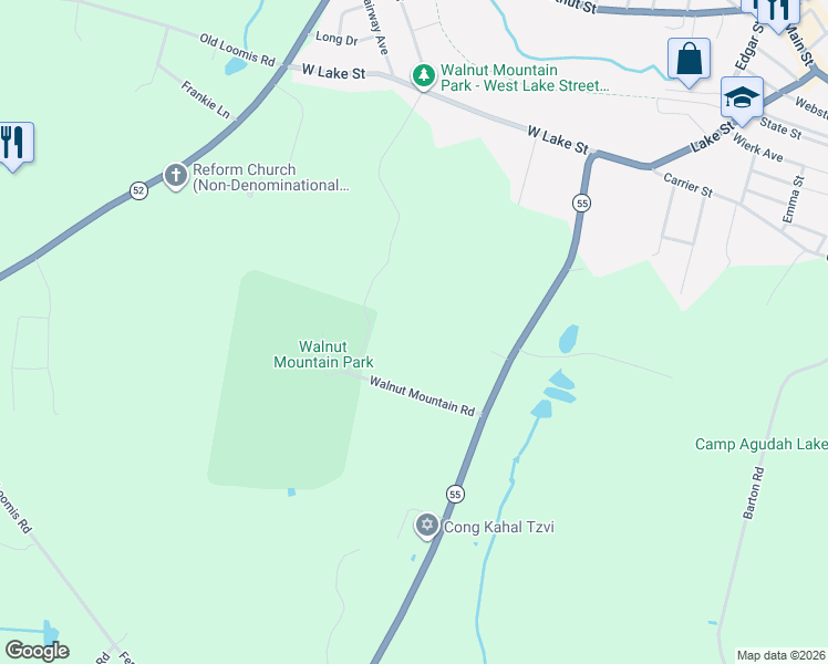 map of restaurants, bars, coffee shops, grocery stores, and more near 30 Walnut Mountain Road in Liberty