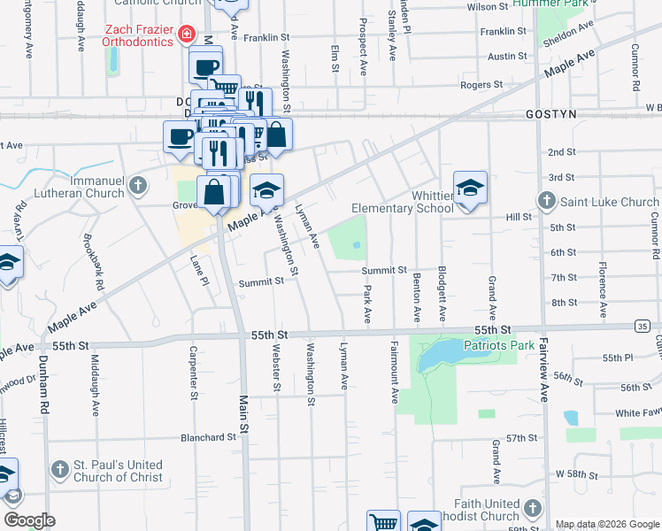 map of restaurants, bars, coffee shops, grocery stores, and more near 812 Summit Street in Downers Grove