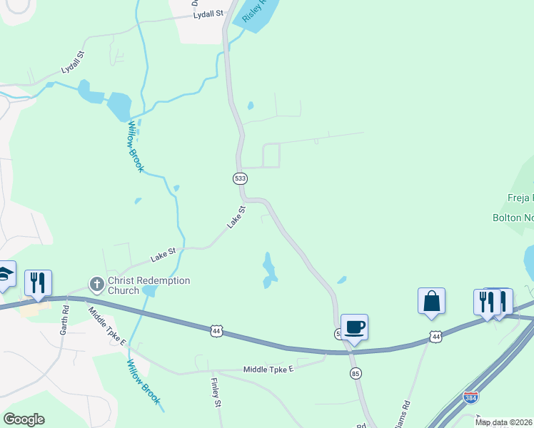map of restaurants, bars, coffee shops, grocery stores, and more near 102 State Highway 533 in Bolton