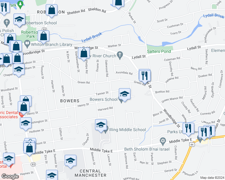 map of restaurants, bars, coffee shops, grocery stores, and more near 175 Princeton Street in Manchester