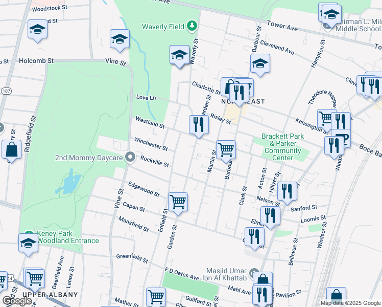 map of restaurants, bars, coffee shops, grocery stores, and more near 700 Garden Street in Hartford