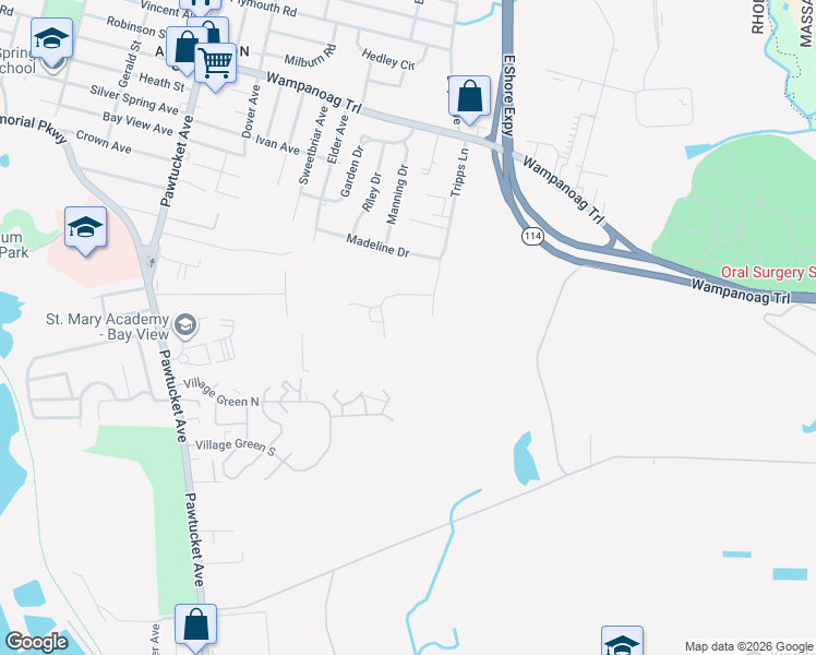 map of restaurants, bars, coffee shops, grocery stores, and more near 135 Tripps Lane in East Providence