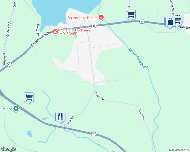 map of restaurants, bars, coffee shops, grocery stores, and more near 44 South Road in Bolton