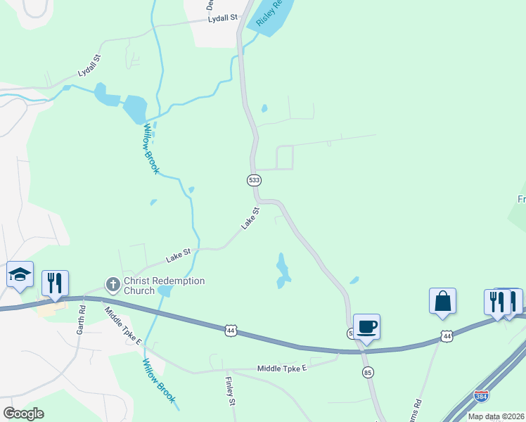 map of restaurants, bars, coffee shops, grocery stores, and more near 284 Lake Street in Bolton